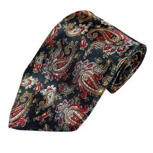Rene Chagal Men's Black Red Paisley Silk Handmade Necktie Tie
